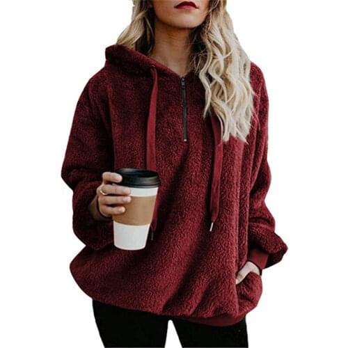 Casual Women Sweatshirt Long Sleeve Hooded Zipper Flannel Coats Winter Fashion Solid Loose Thick Warm Pullover Woman Hoodies