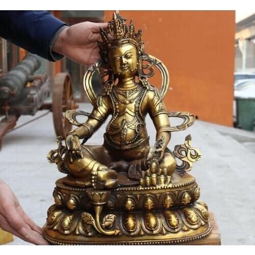 Tibetan Buddhism Copper Bronze Yellow Jambhala Wealth God Mammon Buddha Statue