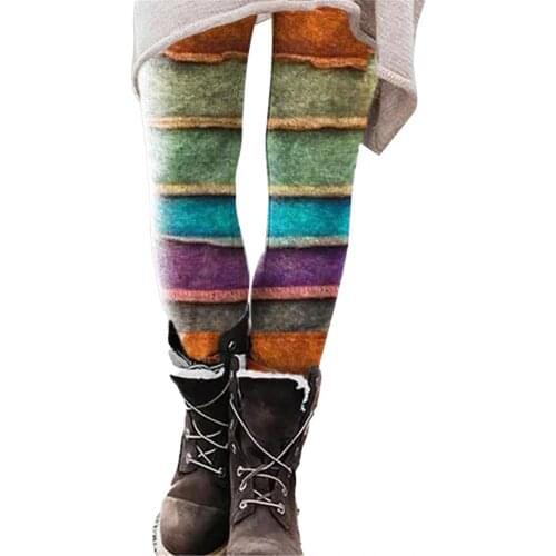50%HOT Pants Stripes Print Long Trousers Women Striped Skinny Leggings for Autumn