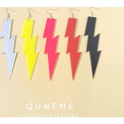 QUMENG 6 Colors 135mm Lightning Earring for Women Fluorescent Color Personality Acrylic mirror stud Earrings punk exaggeration