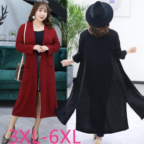 New autumn winte plus size cardigan for women large casual loose knit black red long sweater coat 3XL 4XL 5XL 6XL