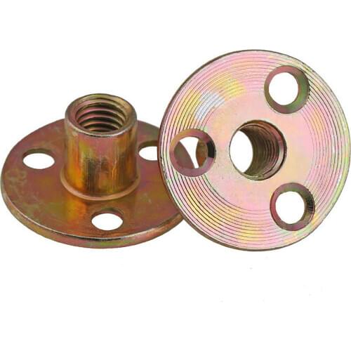 M8 M10 Iron Plate Nut Round Flat Base T Nuts Three-hole Locking Flange Nut Tee Furniture Nuts Screw Color Zinc Plating