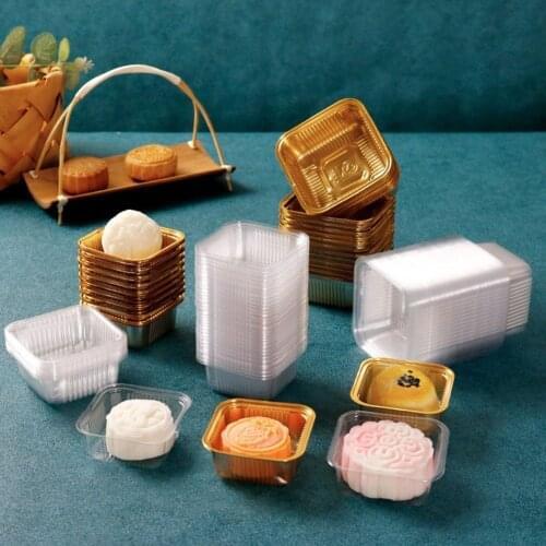 100Pcs Plastic Square Moon Cake Trays Mooncake Packaging Box Pastry Decorative Accessories Cake Box For Egg-Yolk Puff Boxes