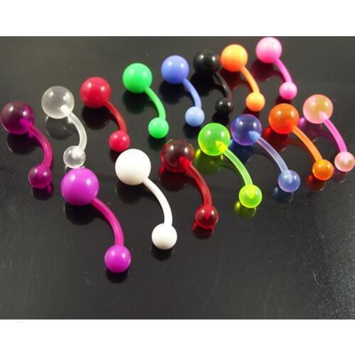 2 Pieces 2019 Soft Flexible Acrylic Belly Button Ring Clear UV Belly Ring Navel Rings Body Piercing Jewelry