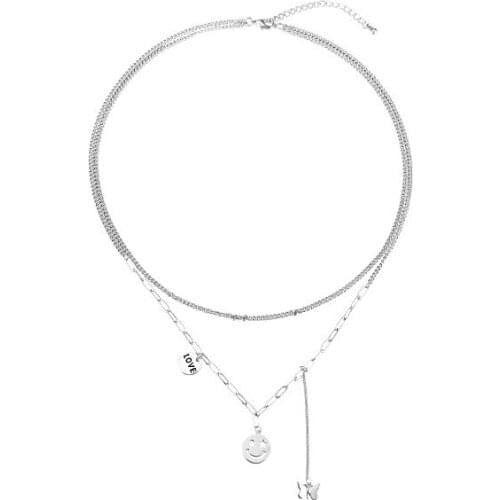 2021 Korean Girl Necklace Summer Wild Net Red Simple Smiley Acrylic Double Necklace Womens Clothing Manufacturer Steampunk