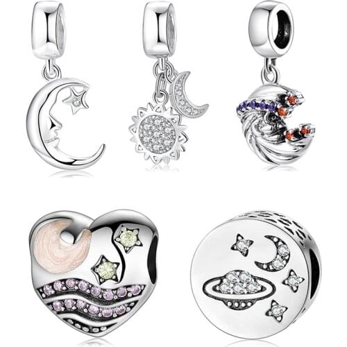 2021 Fiery Love 925 Sterling Silver Sun Moon Element Sparkling CZ Charms for Jewelry Making Fit Original Kataoka Charm Bracelet