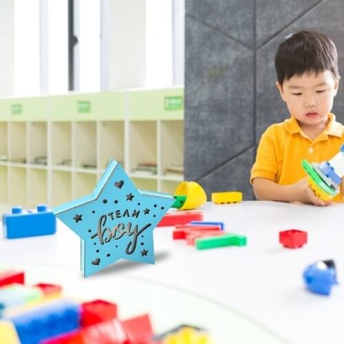 203F Team Boy Sign Wooden LED Light Star Shape Ornament for Baby Shower Decoration Gender Reveal Hundred Days Party Wedding Prop