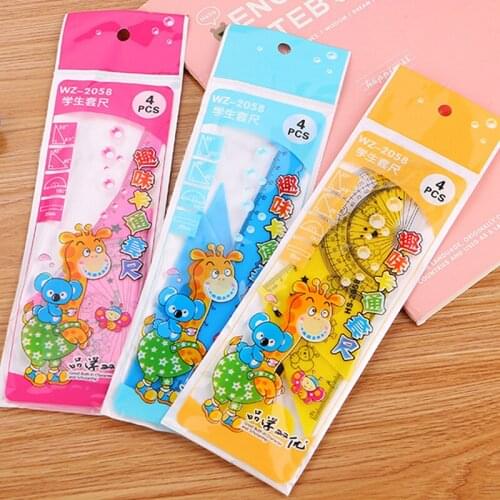 4 pcs/lot Cute Kawaii Colored Ruler Set Cartoon Giraffe Templates For Drawing Kids Gift Korean Stationery Office School Supplies