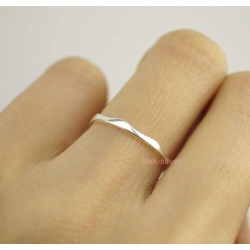 925 Sterling Silver Little Small Thin Wavy Knuckle Midi Mid Finger Pinkie Ring Jewelry A3388