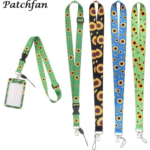 AD288 Patchfan Cartoon Sunflower Lanyard Keychain key Badge Mobile Phone Rope Lanyard With Kawaii Card Holder Cover for Woman