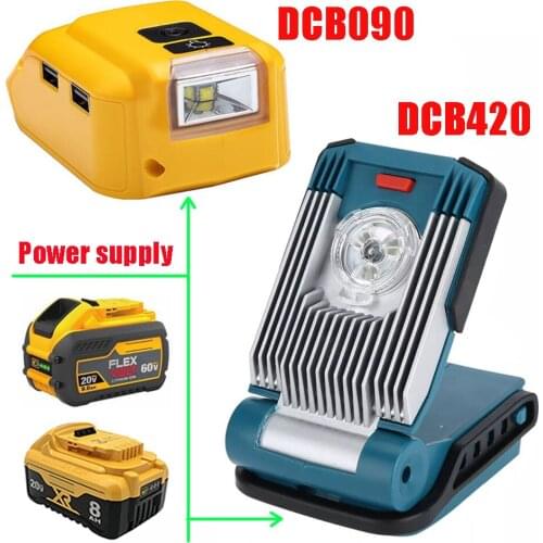 DCB090 Adapter LED Light Working Lamp USB Mobile Phone Charger DC 12V For Dewalt 14.4V 18V Li-ion Battery DCB140 DCB183 DCB203