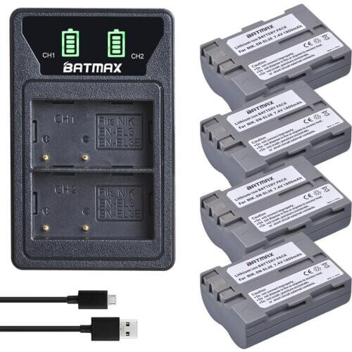 4Pcs 1800mAh EN-EL3e EN EL3e Camera Battery Bateria + Built-in USB LED Charger for Nikon D30 D50 D70 D70S D90 D80 D100 D200 D300
