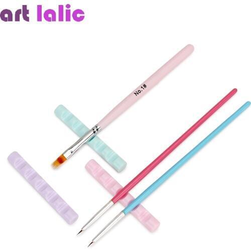 Nail Art 5 Grids Acrylic Pink Rack Shelf Painting Brush Pen Rest Holder Stand Display Nails Tips Showing Salon Manicure Tools