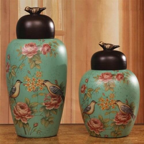 American Country Flower and Bird Ceramic Storage Tank Soft Home Decoration Living Room Entrance and Wine