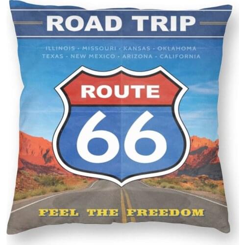 Route 66 Art Print Cushion Cover Print Classic American Road Trip Sign Floor Pillow Case for Car Fashion Pillowcase Decoration