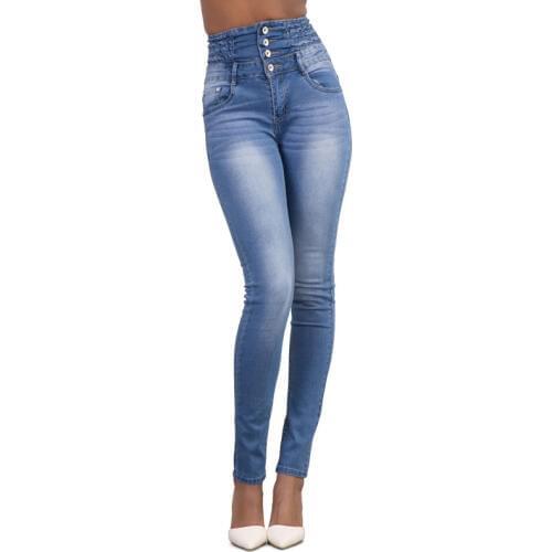 Plus Size High Waist Bandage Jeans Pants Women Casual Workwear Long Trousers Skinny Denim Pencil Pants Autumn Bottom Blue Jeans