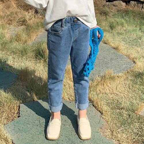 Spring Autumn New Kids Jeans 2021 Baby Girls Solid Korean Denim Pants Fashion Slim Pencil Jeans Pants For Girl Children Trousers