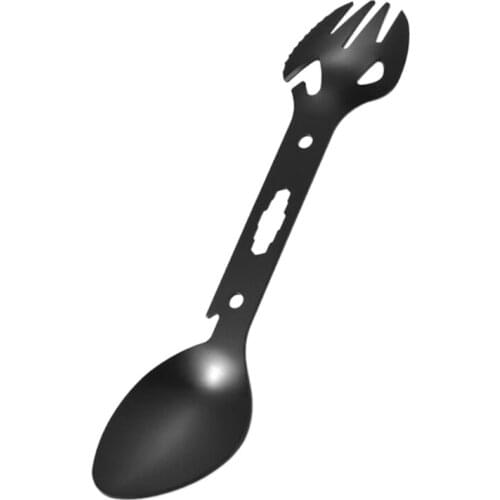 E56D Camping Picnic Multifunction Fork Spoon Outdoor Backpack Portable Tableware EDC Tool Can Opener Harpoon