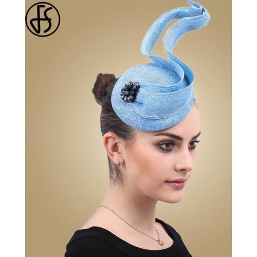 FS Ladies Hats Fascinator Church Hats Women Elegant Sky Blue Derby Party Hat Cocktail Fedoras Wedding Hair Accessory