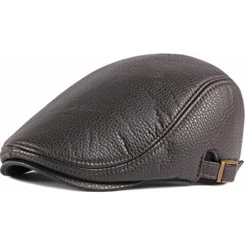 HT2887 Beret High Quality PU Leather Hat Men Women Adjustable Gastby Ivy Newsboy Flat Cap Retro Artist Painter Hat Men Beret Cap