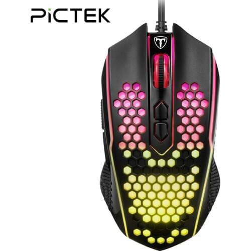 PICTEK PC312 Gaming Mouse RGB Wired Honeycomb Mice with 8000DPI Adjustable 8Programmable Button Game Computer Mouse for PC Gamer