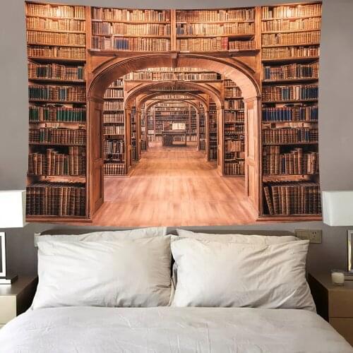 Bookshelf Wall Tapestry Bookshelf Print Rectangle Background Cloth Hanging Carpet Decorative Tools for Sitting Room Bedroom