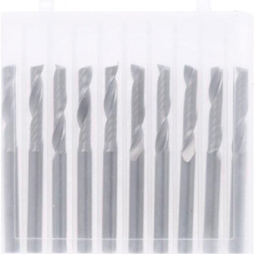 10Pcs 1/8" Single Flute Carbide Spiral Flat Nose End Mill Router Bits 17mm