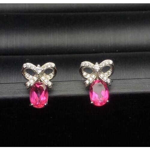 925 sterling silver inlaid natural powder topa stone ear nail fashion fashion bow style birthday gift envelope