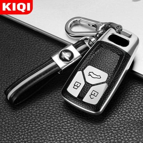 KIQI TPU Leather Car Key Cover Case Keys Holder Protector for Audi A4 B9 Q5 Q7 TT TTS 8S 2016 2017 Car Smart Remote Accessories