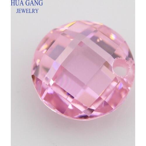 Single Hole Pink AAAAA Round Brilliant Pink Double Checkerboard Cubic Zirconia Stone 3~14mm For DIY Jewelry Making Beads