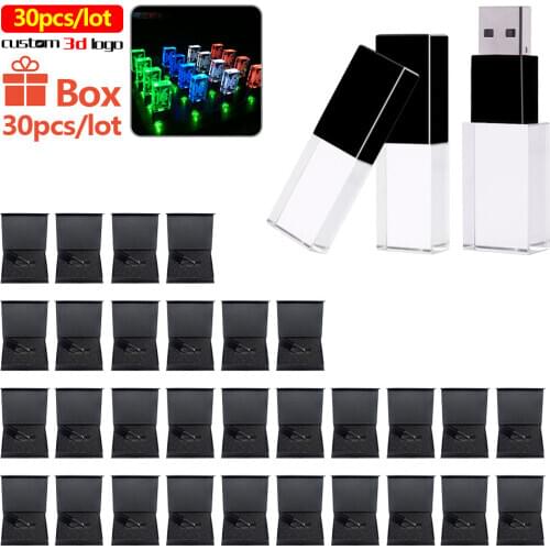 30pcs/lot USB Flash Drive Metal Crystal 128GB 64GB 32GB 16GB USB 2.0 Flash Memory USB Stick Flash Drive Storage U-Disk free logo