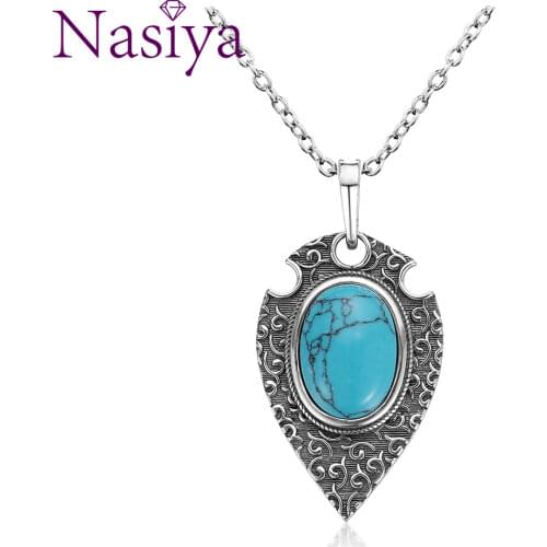 100% S925 Silver Necklace Pendant Large Oval 10*14MM Natural Turquoise Retro Bohemian Style Necklace Pendant Party