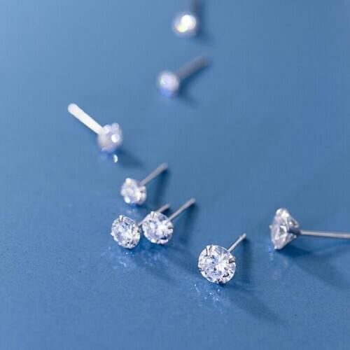 925 Sterling Silver Fashion Cute Tiny Clear CZ Stud Earrings For Women Wedding Jewelry Accessories Pendientes eh1193