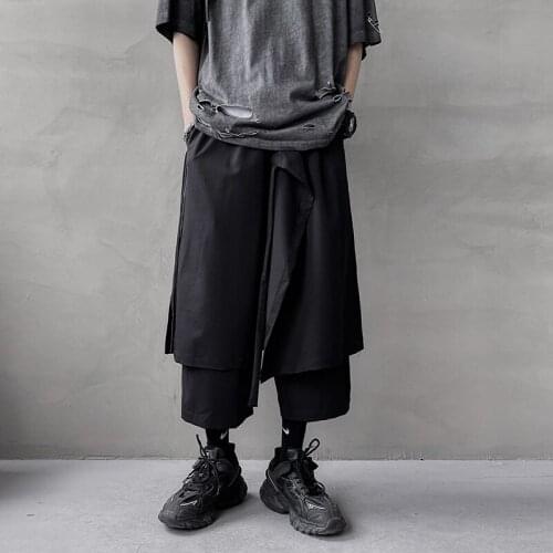 Samurai Kimono Pants for Men Fashion Japanese Style Gothic Loose Thin Solid Color Irregular Wide Leg Pant New Mens Streetwear