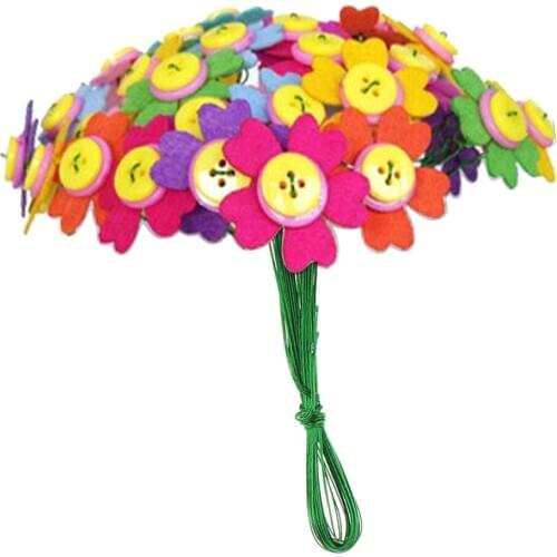 DIY Craft Button Flower Felt Bouquets Kit Christmsas Gift for Women Girl Kids Creative Educational Toys 20 Flowers