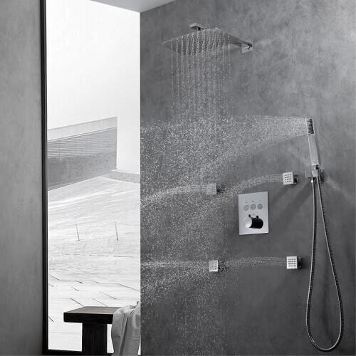Bathroom Air Pressure Rainfall Shower Heads 300*200mm Ultra-thin Shower Systems Thermostatic Brass Shower Faucets Mixing