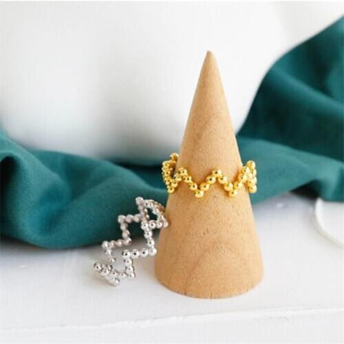New Creative Round Bead Wave Simple 925 Sterling Silver Jewelry Personality Geometric Smooth Bead Opening Rings R067