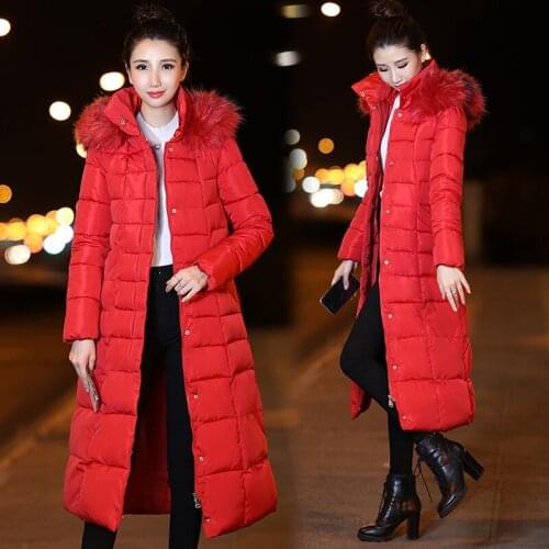 Long Winter Parka Jacket Women Fur Collar Hooded Coat Down Plus Size Female Warm Thick 2019 Lady Slim Clothing Outwear Overcoat