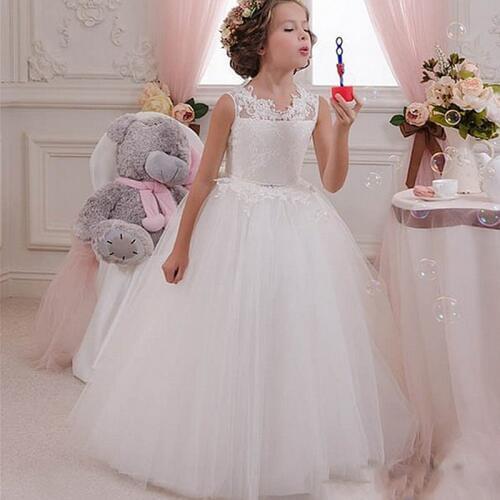 Flower Girl Dresses For Lovely Bow sleeveless Lace Applique Girls Pageant Dresses For Little Girls First Communion Dresses