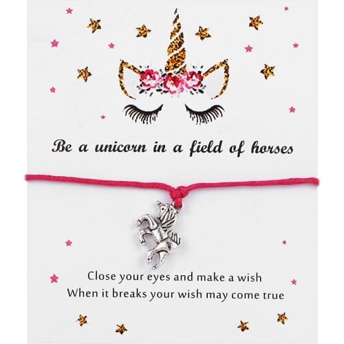 Unicorn Horse gifts Fashion silver little cute animal red Charm Wax Cord Wish Card Adjustable Bracelets women men dropshipping