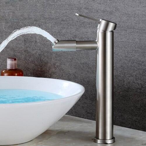304 Stainless Steel Brushed Swivel Basin Faucet Hot and Cold Single Hole Heightening Tap