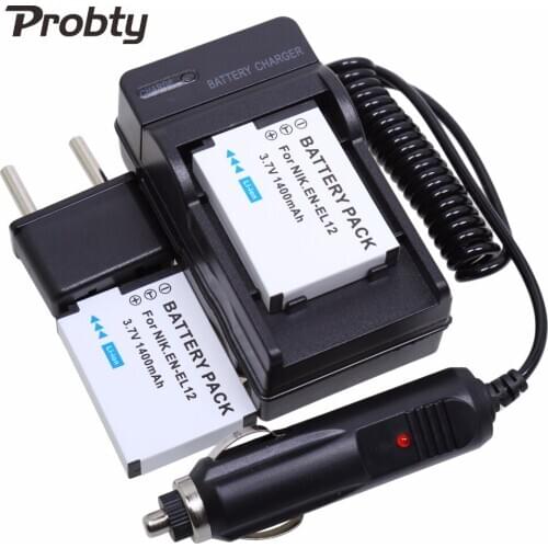 PROBTY 2Pcs EN-EL12 ENEL12 EL12 Camera Batteries + Charger kit for Nikon Coolpix S9700 S9500 S9400 S9300 S9100 S8200 S8100 S8000