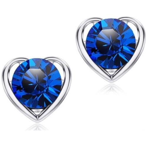 QiLeSen Womens 100% 925 Sterling Silver Ear Stud Earrings / Earrings Heart Blue Fine Jewelry Bride Christmas Gif E0188