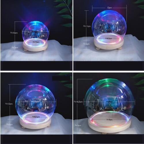 Promotional 20cm Diameter Empty snow globe DIY gift glass snow dome with base with LED light Transparent cake cover wholesales
