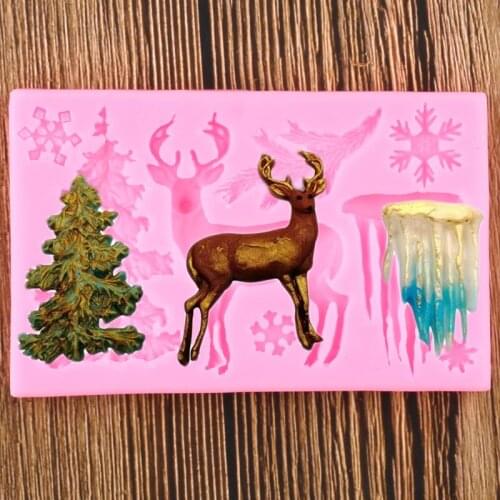 Christmas Tree Silicone Molds Deer Snowflake Fondant Cake Decorating Tools Chocolate Gumpaste Mold Candy Polymer Clay Moulds