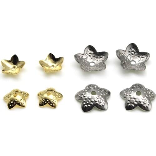 50pcs/lot Stainless Steel Flowers Filigree Petal Beads Caps Findings Bulk End Spacer Charms Bead Cap For Jewelry Making Supplies