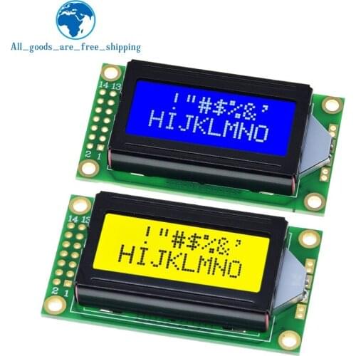 TZT 8 x 2 LCD Module 0802 Character Display Screen Blue / Yellow Green For Arduino