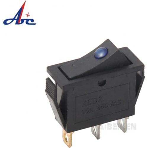 High Quality KCD3 Black Rocker Switch ON OFF 3 Pin Latching SPST 15A Amps 250VAC 12 Volt Dot LED For Motor Car Auto Switches