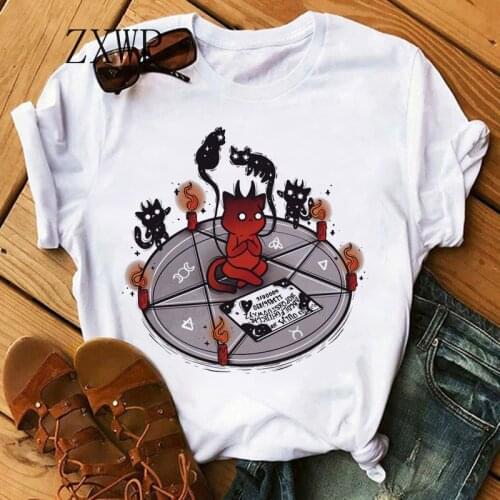 Satan Demon Death Scary T Shirt Women Devil Printed Funny Cartoon T-shirt Grim Reaper Baphomet Tshirt Harajuku Top Tees Female