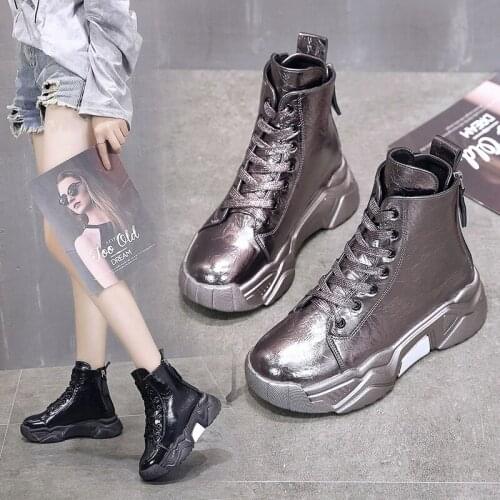 Women Vulcanize Shoes High Top Leather PU Chunky Sneakers 2021 Fashion Women Platform Shoes Womens Female Trainers Dad Shoes